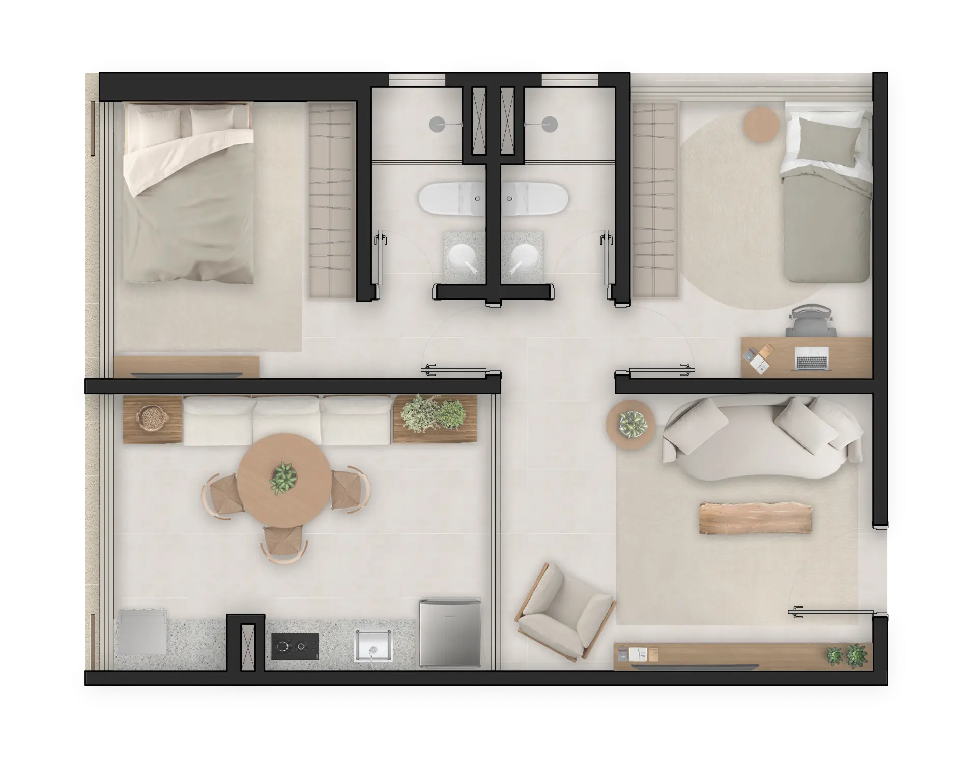 Planta do apartamento de 2 quartos