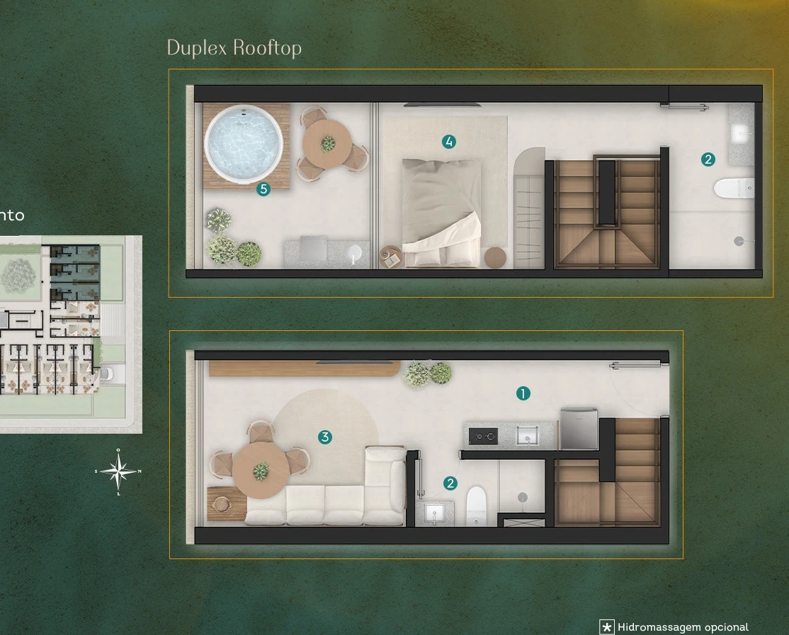 Planta do Duplex Rooftop de 52,01 m² do Maré Mansa